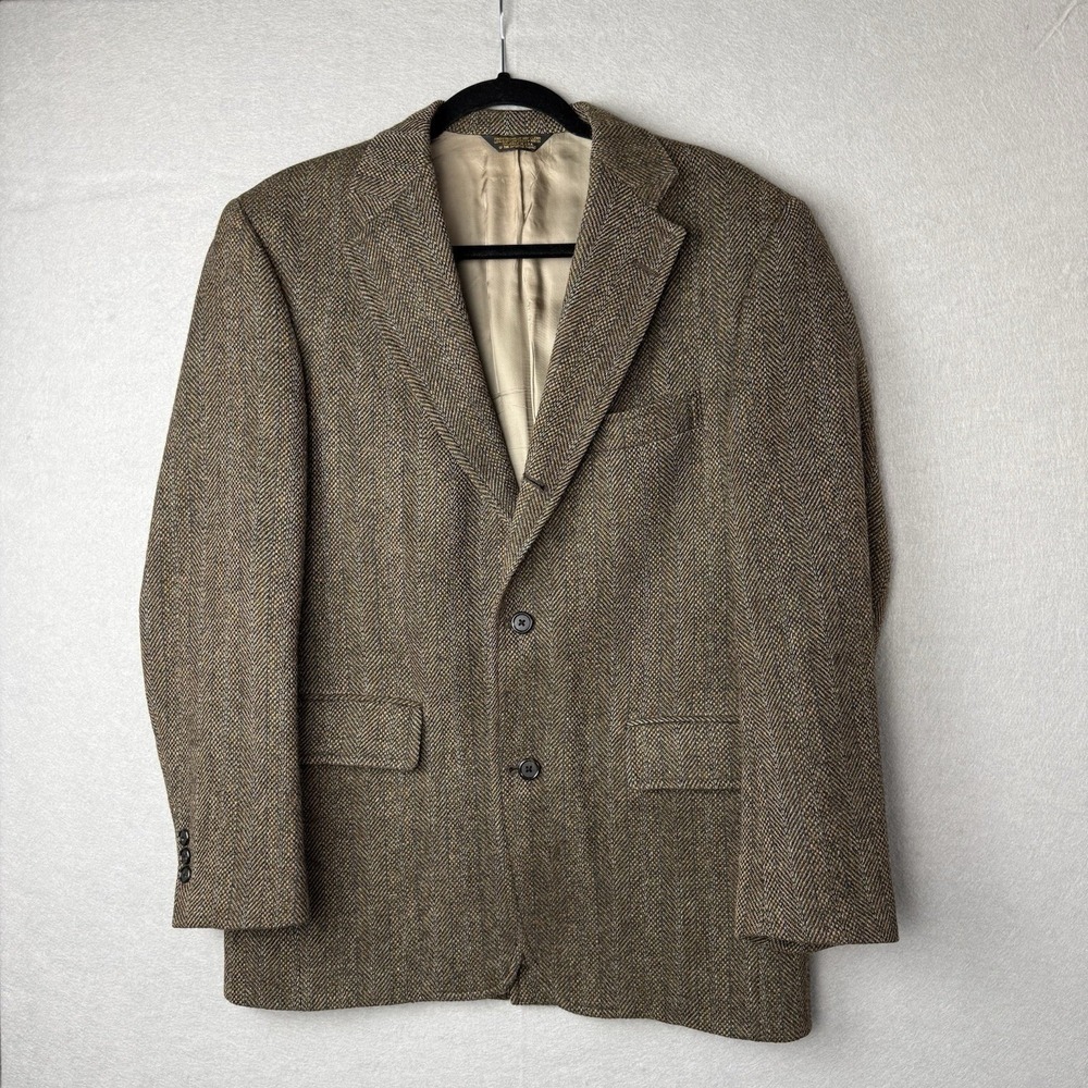 J Press Donegal Mist Handwoven Tweed Blazer Brown Herringbone Wool Cashmere 39R - Picture 1 of 16